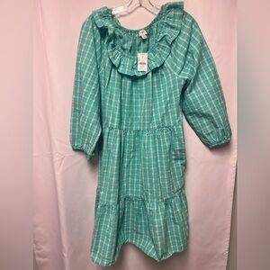J. Crew Teal Plaid Ruffle Collar Dress